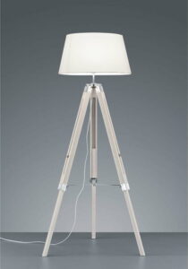 Bílá stojací lampa z přírodního dřeva a tkaniny Trio Tripod
