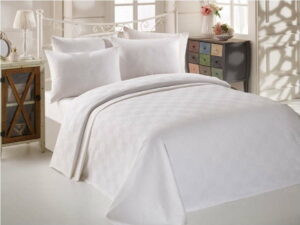 Bílý bavlněný přehoz přes postel na dvoulůžko Single Pique Puro