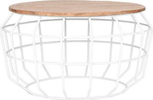 Bílý odkládací stolek s deskou z mangového dřeva LABEL51 Pixel