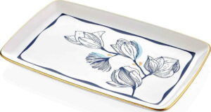 Bílý porcelánový servírovací talíř s modrými květy Mia Bleu