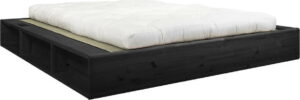Černá dvoulůžková postel z masivního dřeva s futonem Double Latex a tatami Karup Design