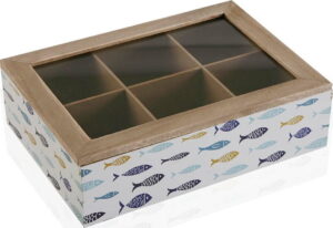 Dřevěná krabice na čaj s víkem Versa Blue Bay VERSA