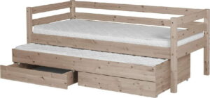 Hnědá dětská postel z borovicového dřeva s výsuvným lůžkem a 2 zásuvkami Flexa Classic