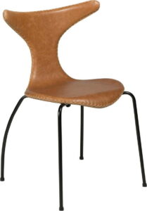 Hnědá kožená jídelní židle s černým kovovým podnožím DAN–FORM Denmark Dolphin ​​​​​DAN-FORM Denmark
