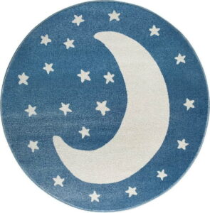 Modrý kulatý koberec s motivem měsíce KICOTI Azure Moon