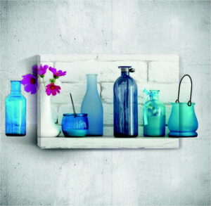 Nástěnný 3D obraz Mosticx Blue Bottles With Flowers