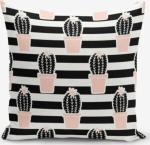 Povlak na polštář s příměsí bavlny Minimalist Cushion Covers Black Striped Cactus