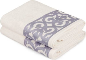 Sada 2 bílých ručníků na ruce s fialovým lemováním Grace Soft Kiss