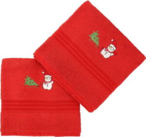 Sada 2 červených vánočních ručníků Snowy