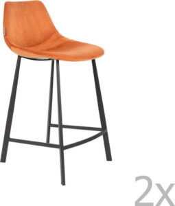 Sada 2 oranžových barových židlí se sametovým potahem Dutchbone