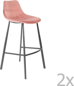Sada 2 růžových barových židlí se sametovým potahem Dutchbone