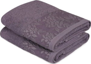 Sada 2 tmavě fialových ručníků z čisté bavlny