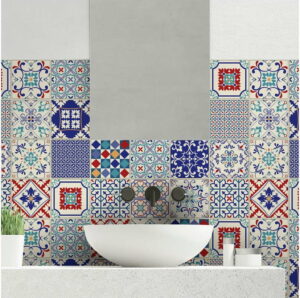 Sada 24 nástěnných samolepek Ambiance Wall Decal Cement Tiles Azulejos Sofiana