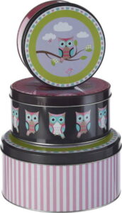 Sada 3 cínových úložných boxů Premier Housewares Happy Owls Premier Housewares