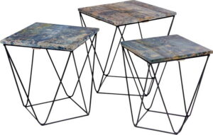 Sada 3 odkládacích stolků s modrou deskou z mangového dřeva House Nordic Ranchi House Nordic