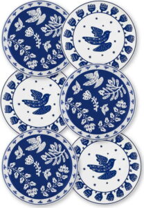 Sada 6 bílo-modrých porcelánových dezertních talířů Mia Bloom