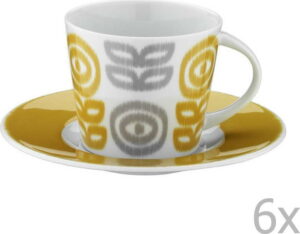 Sada 6 porcelánových hrnků na čaj s podšálky Poulios Kütahya Porselen