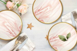 Sada 6 růžovo-bílých porcelánových dezertních talířů Mia Lucid