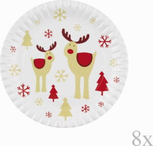 Sada 8 papírových vánočních tácků Neviti Rocking Rudolf