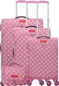 Set 3 růžových zavazadel na 4 kolečkách a kosmetického kufříku Lollipops Lollipops
