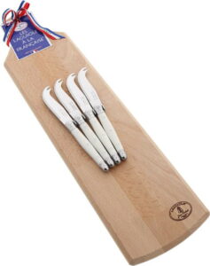 Set 4 bílých nožů na servírování sýrů s dřevěným prkénkem Jean Dubost Jean Dubost