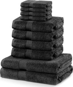 Set 8 tmavě šedých ručníků a 2 osušek DecoKing Marina Charcoal DecoKing