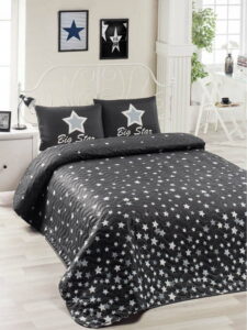 Set bavlněného černého přehozu přes postel a 2 povlaků na polštáře Lesso Duro