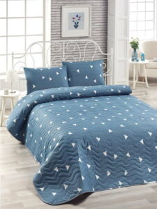 Set bavlněného modrého přehozu přes postel a 2 povlaků na polštáře Lesso Duro