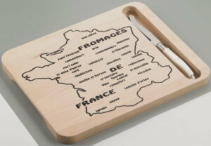 Set dřevěného prkénka s motivem mapy Francie a nože na sýry Jean Dubost Jean Dubost