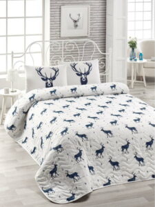 Set přehozu přes postel a povlaku na polštář s příměsí bavlny Geyik Dark Blue