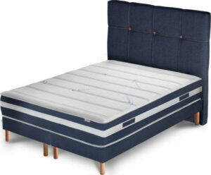 Tmavě modrá postel s matrací a dvojitým boxspringem Stella Cadente Maison Venus