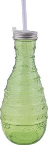 Zelená skleněná lahev z recyklovaného skla s brčkem Ego Dekor Organic