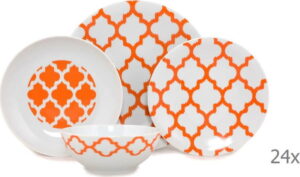 24dílný set bílého porcelánového nádobí s oranžovým vzorem Kütahya Porselen Grida Kütahya Porselen
