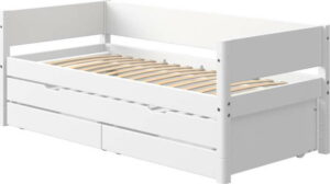 Bílá dětská postel s přídavným výsuvným lůžkem a úložným prostorem Flexa White Flexa