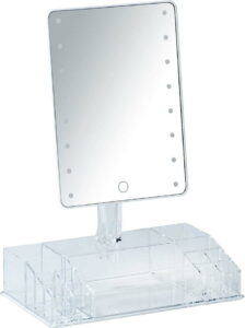 Bílé kosmetické zrcadlo s LED podsvícením a organizérem na make-up Farnese WENKO