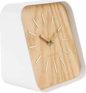 Bílé kovové stolní hodiny s dekorem dřeva Karlsson Squared Karlsson