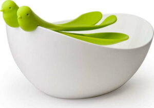 Bílo-zelený salátový set s mísou Qualy&CO Salad Bowl Qualy