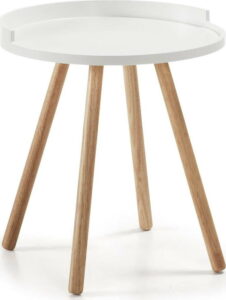 Bílý odkládací stolek s dřevěným podnožím La Forma Bruk La Forma