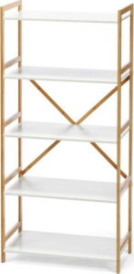 Bílý pětipatrový regál s bambusovou konstrukcí loomi.design Lora loomi.design