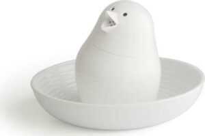 Bílý set stojánku na vajíčko s miskou Qualy&CO Jib-Jib Shaker Qualy