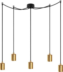 Černé závěsné svítidlo s 5 kabely a objímkami ve zlaté barvě Bulb Attack Cero Bulb Attack
