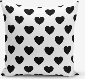Černobílý povlak na polštář s motivy srdíček Minimalist Cushion Covers