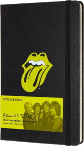 Černý linkovaný zápisník v pevné vazbě Moleskine Rolling Stones