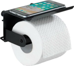 Černý nástěnný držák na toaletní papír s podložkou na mobil Wenko Classic Plus WENKO