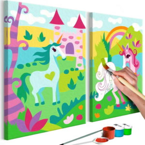DIY set na tvorbu vlastního dvoudílného obrazu na plátně Artgeist Fairytale Unicorns