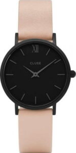 Dámské hodinky s koženým řemínkem a černým ciferníkem Cluse Minuit CLUSE
