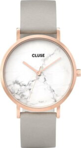Dámské hodinky s šedým koženým řemínkem a mramorovým ciferníkem Cluse La Roche Rose CLUSE