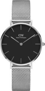 Dámské hodinky ve stříbrné barvě s černým ciferníkem Daniel Wellington Petite