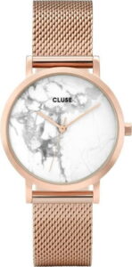 Dámské hodinky z nerezové oceli v barvě růžového zlata s mramorovým ciferníkem Cluse La Roche Petite CLUSE