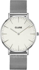 Dámské hodinky z nerezové oceli ve stříbrné barvě s bílým ciferníkem Cluse La Bohéme CLUSE